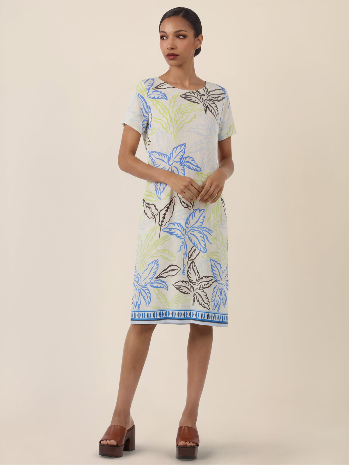 APART Jerseykleid mit Palmenprint | creme-multicolor