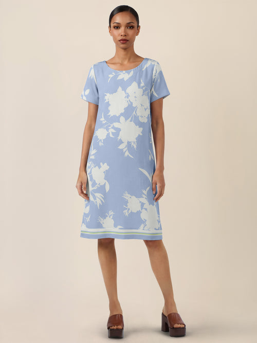 APART Gerade geschnittenes Jerseykleid mit Blütenprint | hellblau-creme image 1