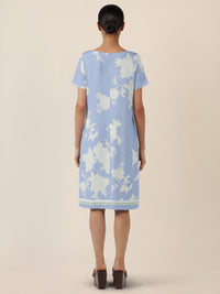 APART Gerade geschnittenes Jerseykleid mit Blütenprint | hellblau-creme
