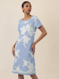APART Gerade geschnittenes Jerseykleid mit Blütenprint | hellblau-creme