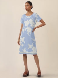 APART Gerade geschnittenes Jerseykleid mit Blütenprint | hellblau-creme