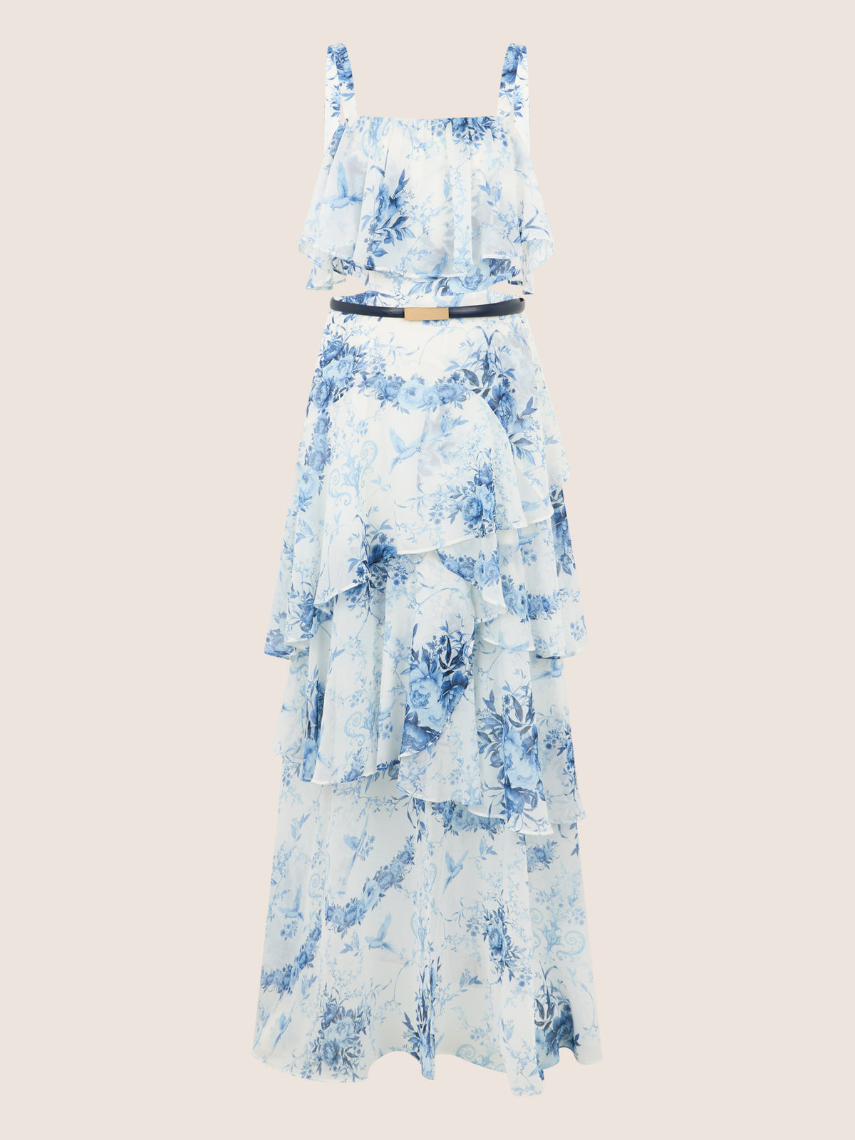 APART Stufenkleid mit Volants und floraler Eleganz | creme-blau