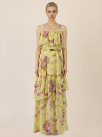 APART Stufenkleid mit Volants und floraler Eleganz | gelb-multicolor