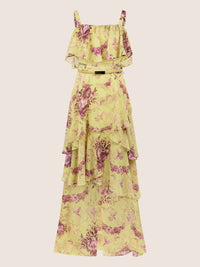 APART Stufenkleid mit Volants und floraler Eleganz | gelb-multicolor