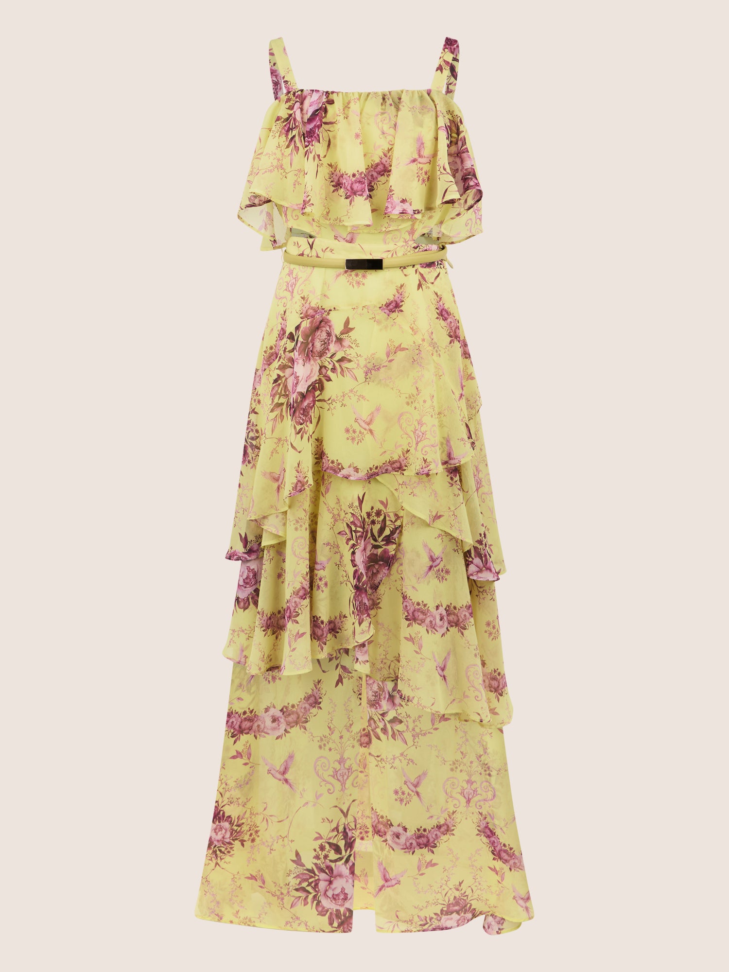 APART Stufenkleid mit Volants und floraler Eleganz | gelb-multicolor
