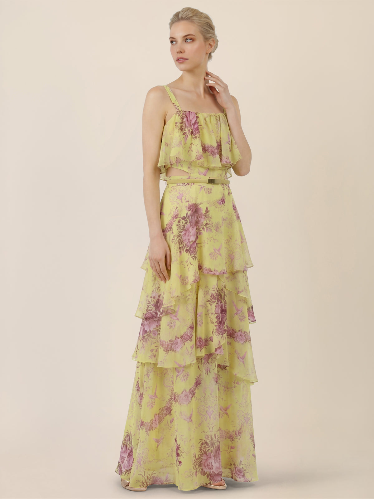 APART Stufenkleid mit Volants und floraler Eleganz | gelb-multicolor