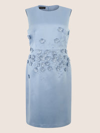APART Elegantes Etuikleid mit 3D-Blütenstickerei | rauchblau