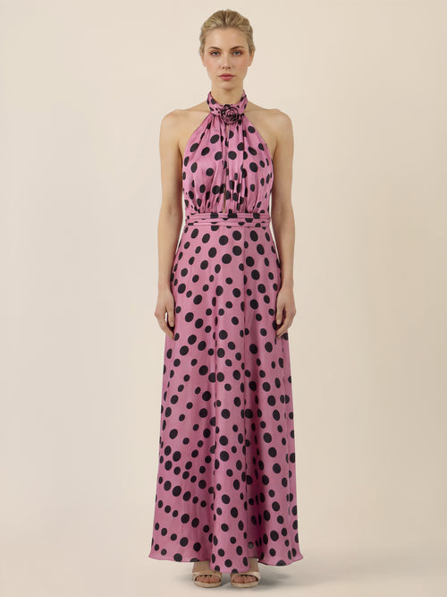 APART Elegantes Neckholder-Kleid mit Polka Dots | rosé-schwarz image 1