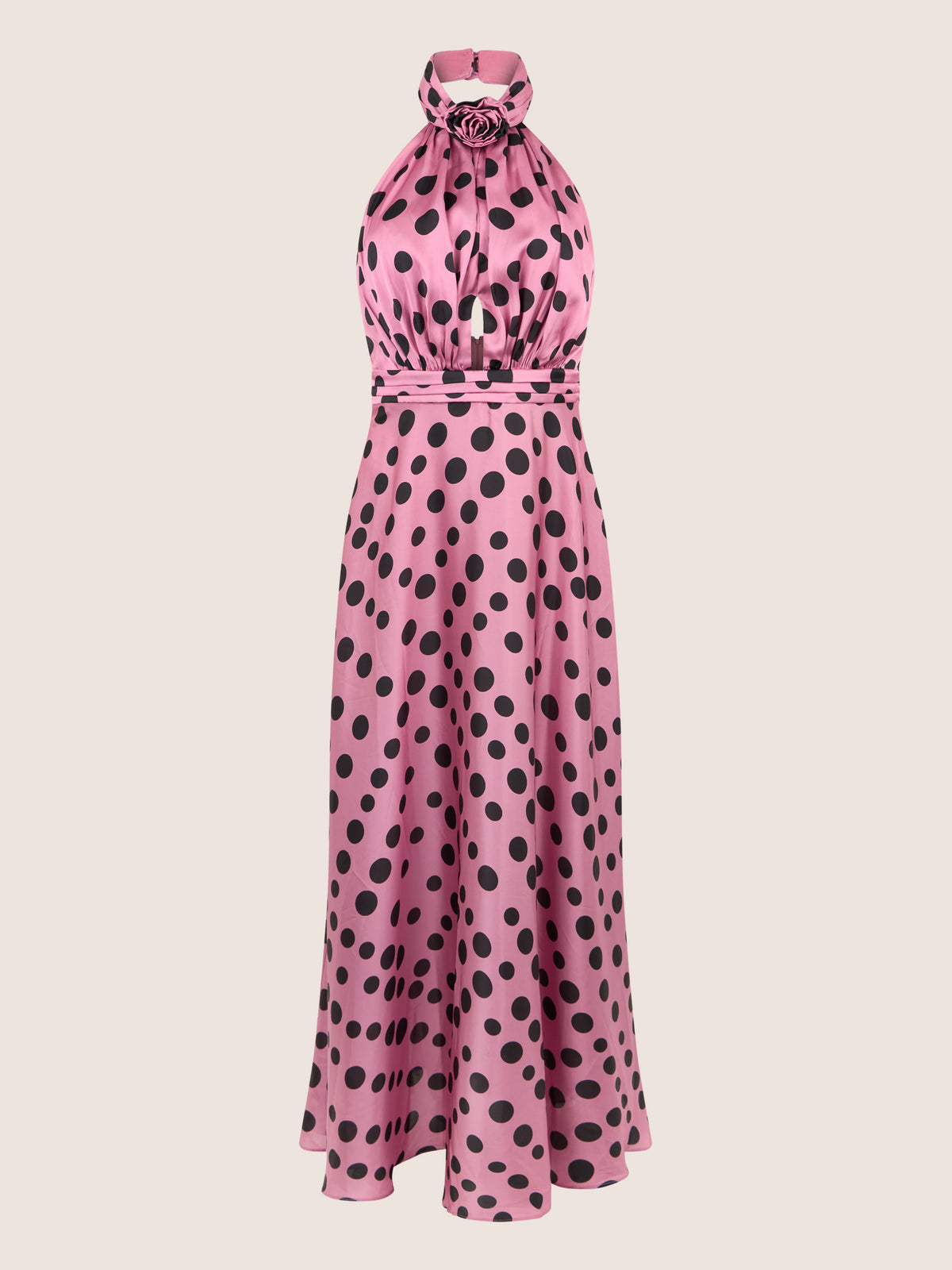 APART Elegantes Neckholder-Kleid mit Polka Dots | rosé-schwarz