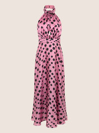 APART Elegantes Neckholder-Kleid mit Polka Dots | rosé-schwarz