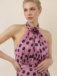 APART Elegantes Neckholder-Kleid mit Polka Dots | rosé-schwarz