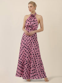 APART Elegantes Neckholder-Kleid mit Polka Dots | rosé-schwarz