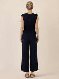 APART Jumpsuit mit Smokdetail und Bindeträgern | nachtblau