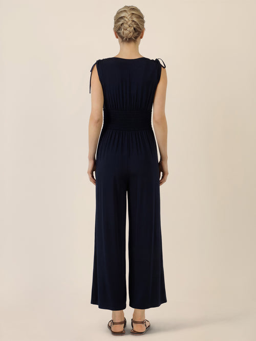 APART Jumpsuit mit Smokdetail und Bindeträgern | nachtblau image 1