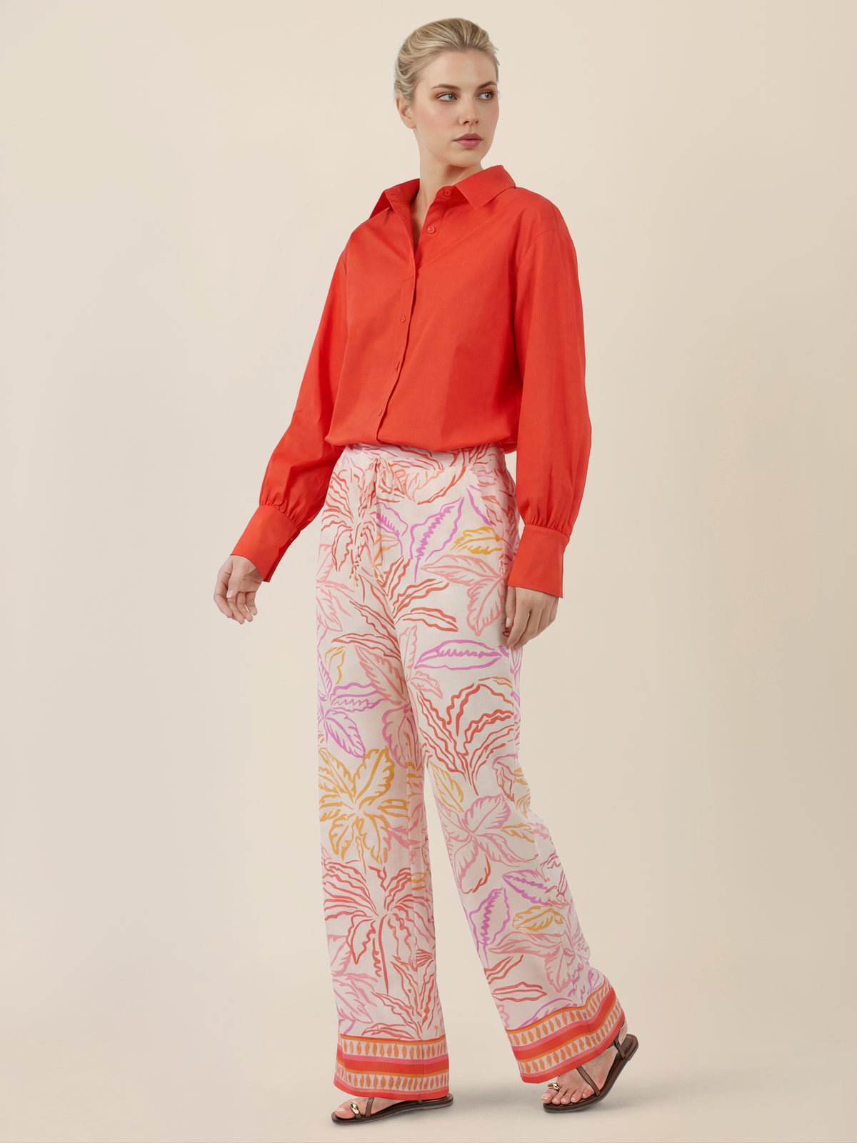 APART Weite Jerseyhose mit tropischem Print | creme-multicolor