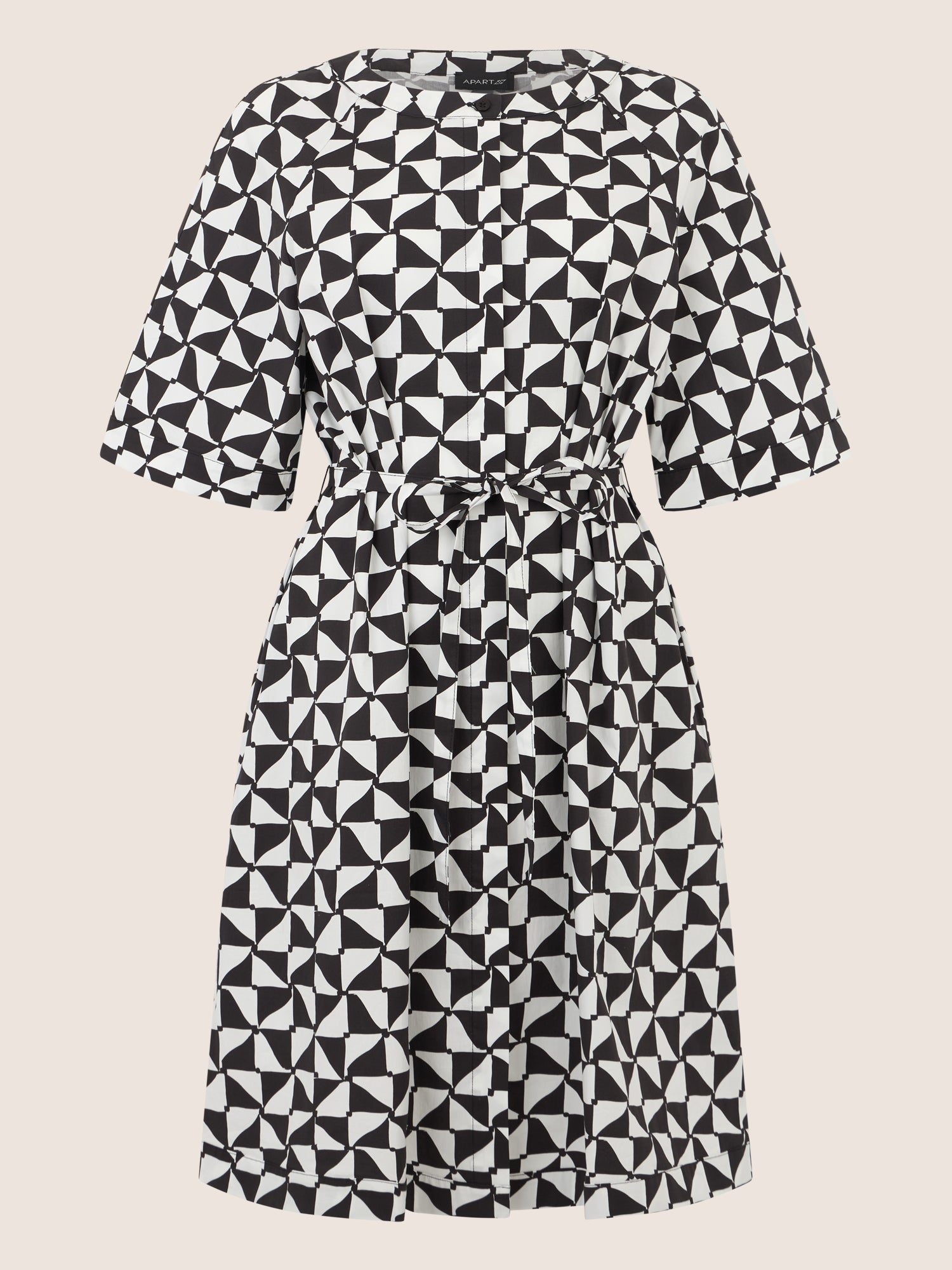 APART Kleid mit grafischem Print und Taillengürtel | schwarz-creme