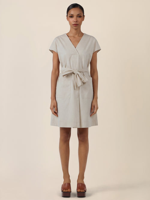 APART Sommerliches Hemdblusenkleid mit Bindegürtel | beige image 1