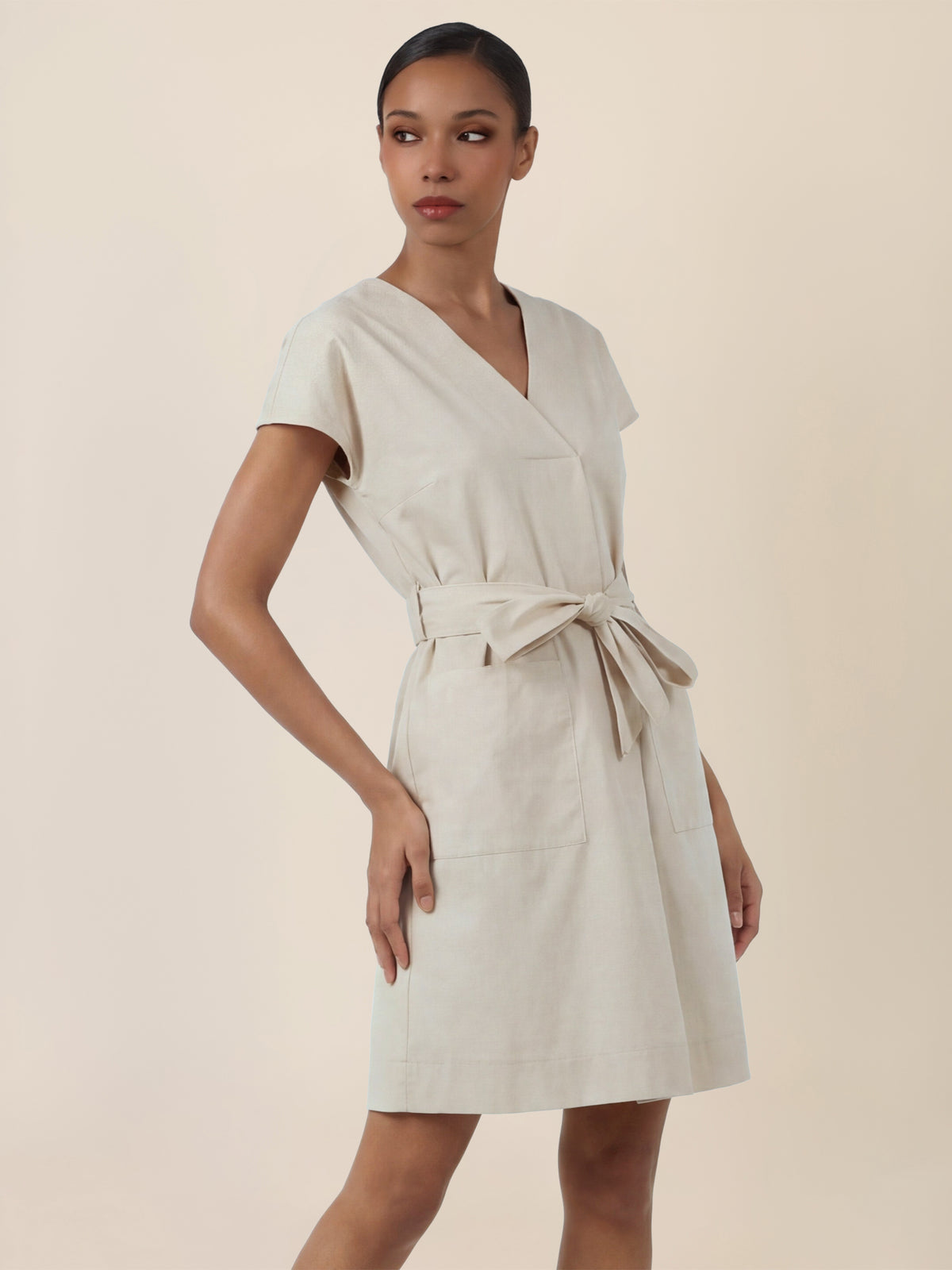 APART Sommerliches Hemdblusenkleid mit Bindegürtel | beige