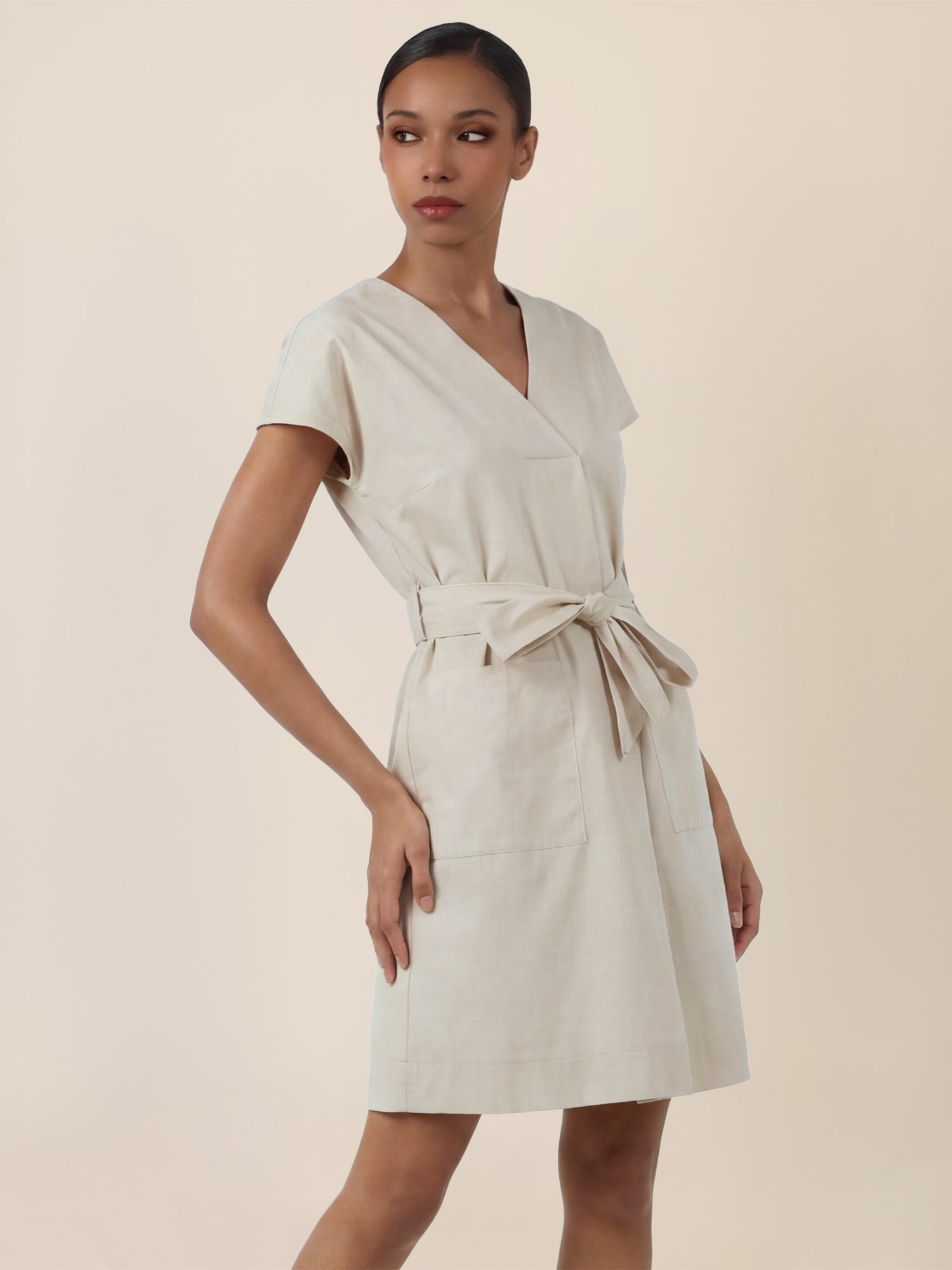 APART Sommerliches Hemdblusenkleid mit Bindegürtel | beige