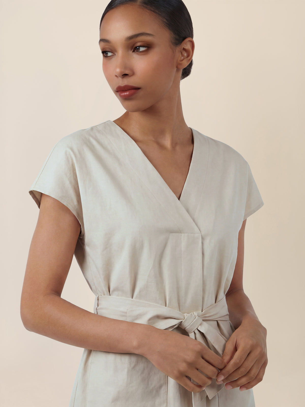 APART Sommerliches Hemdblusenkleid mit Bindegürtel | beige