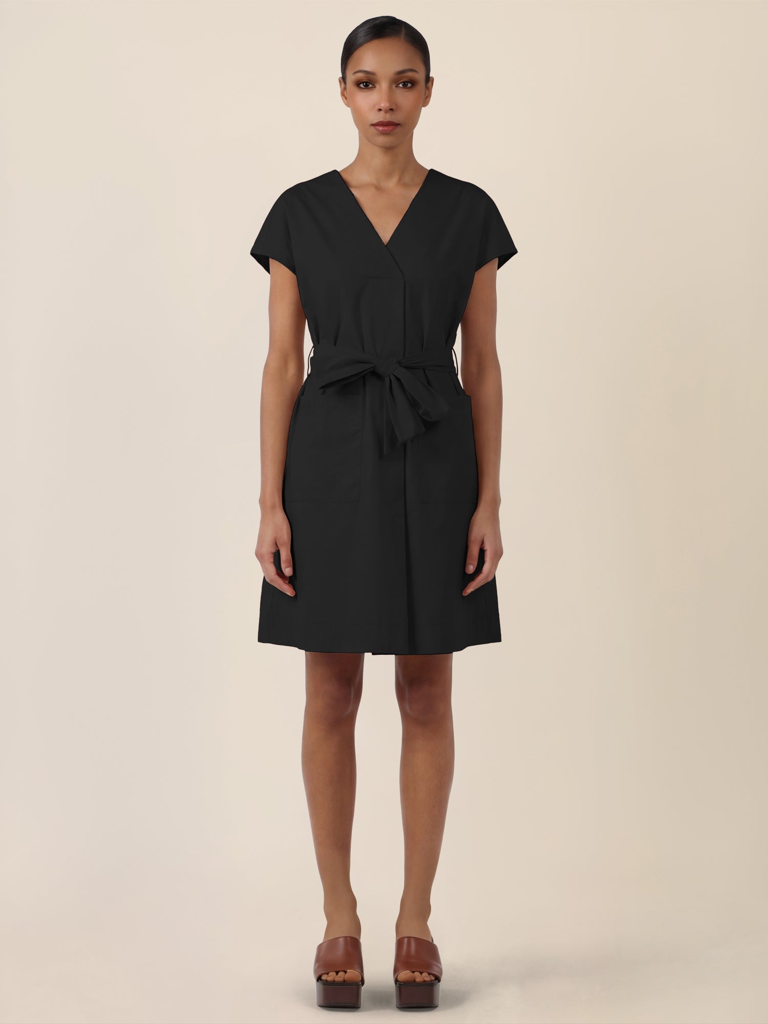 APART Sommerliches Hemdblusenkleid mit Bindegürtel | schwarz