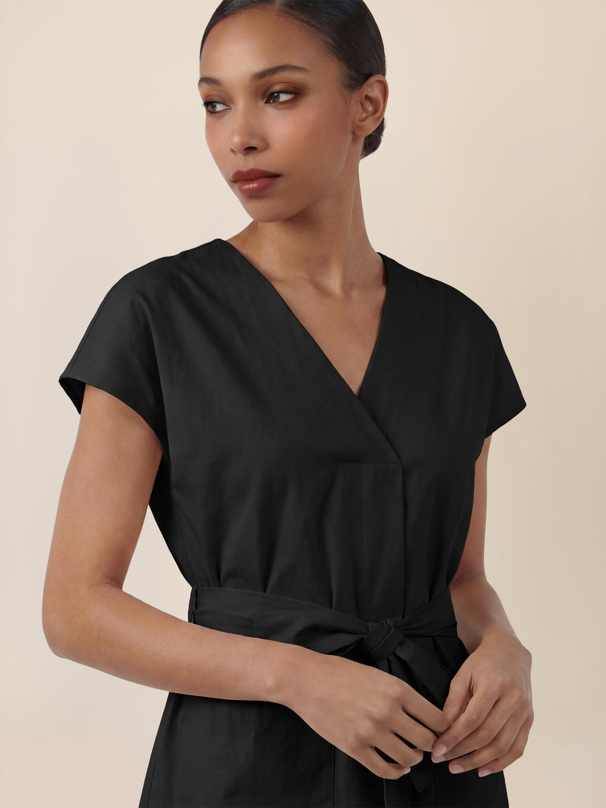 APART Sommerliches Hemdblusenkleid mit Bindegürtel | schwarz