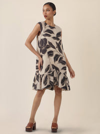 APART Ärmelloses Volantkleid mit Print | beige-schwarz