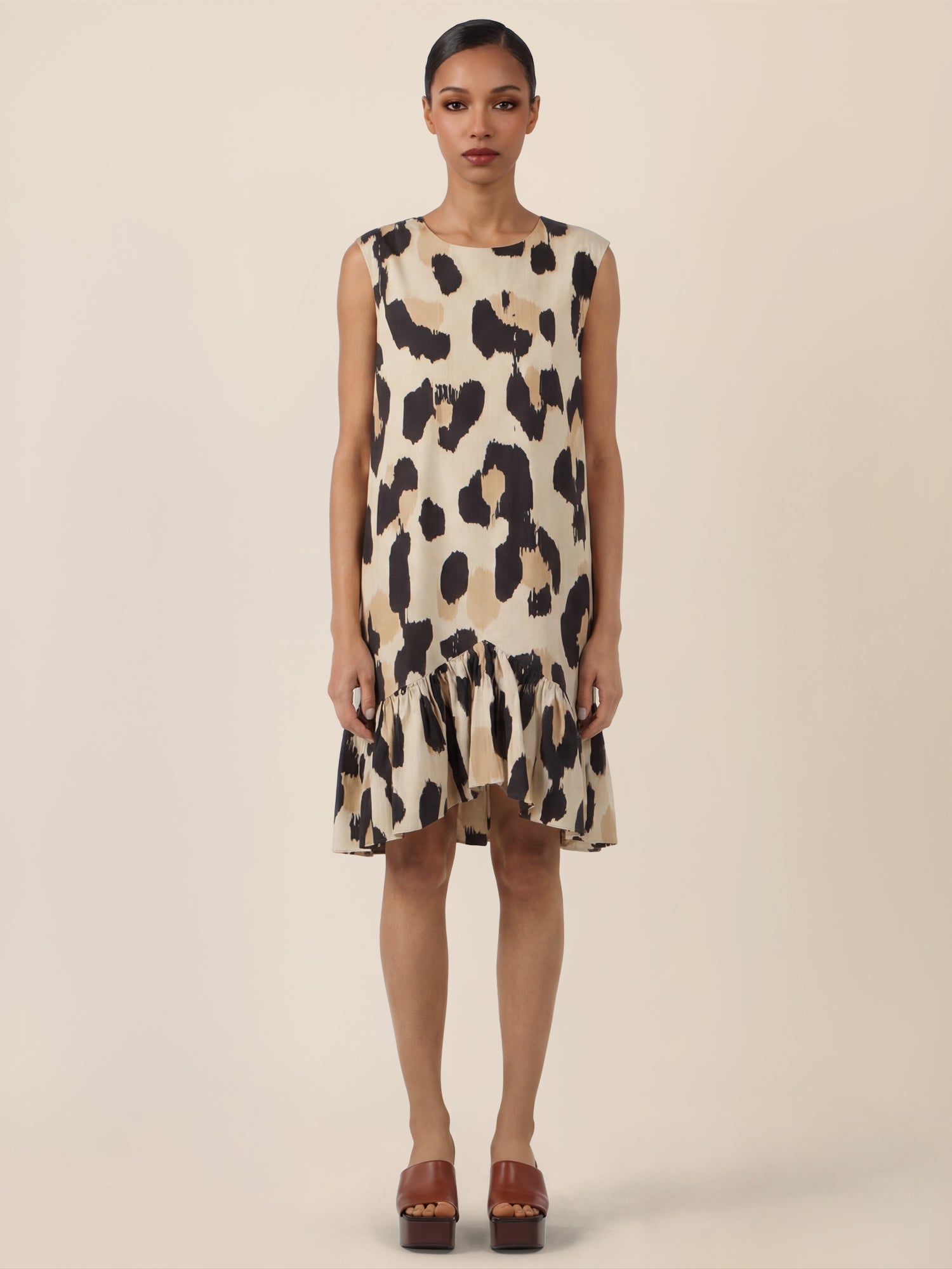 APART Kurzes Volantkleid mit Allover-Print | beige-multicolor
