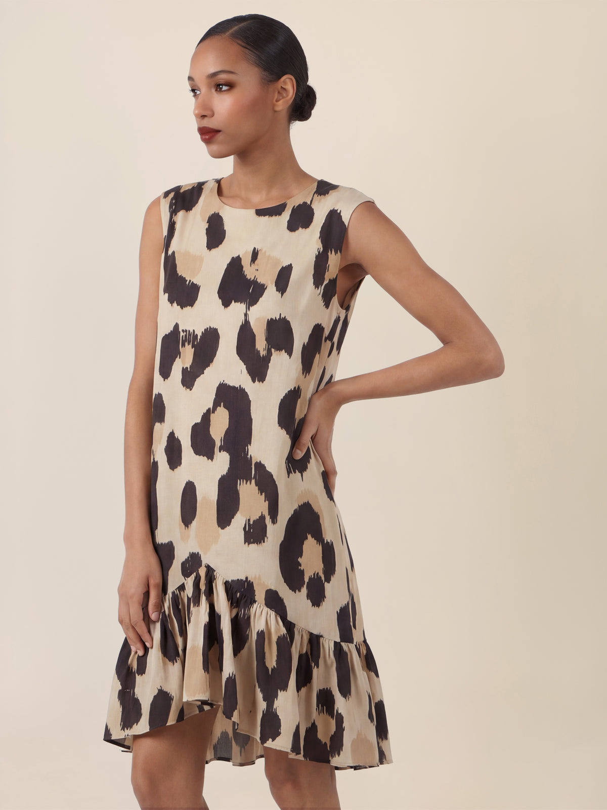 APART Kurzes Volantkleid mit Allover-Print | beige-multicolor