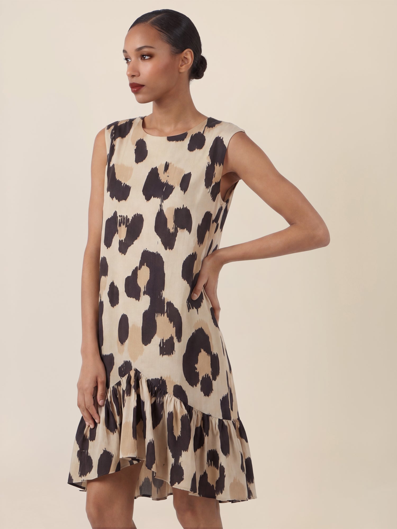 APART Kurzes Volantkleid mit Allover-Print | beige-multicolor