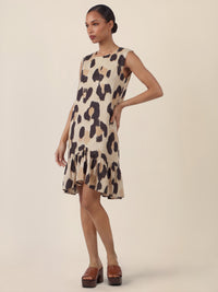 APART Kurzes Volantkleid mit Allover-Print | beige-multicolor
