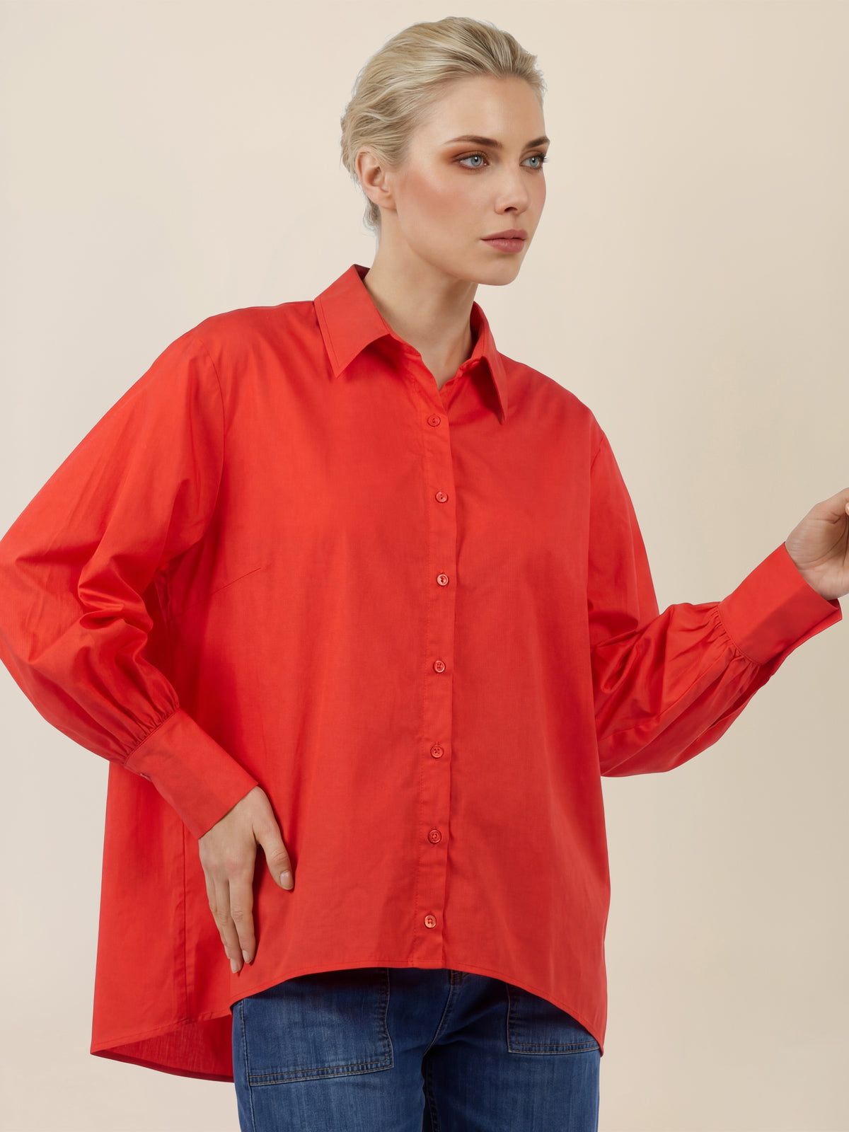 APART Oversize-Bluse mit Ballonärmeln und Hemdkragen | orange