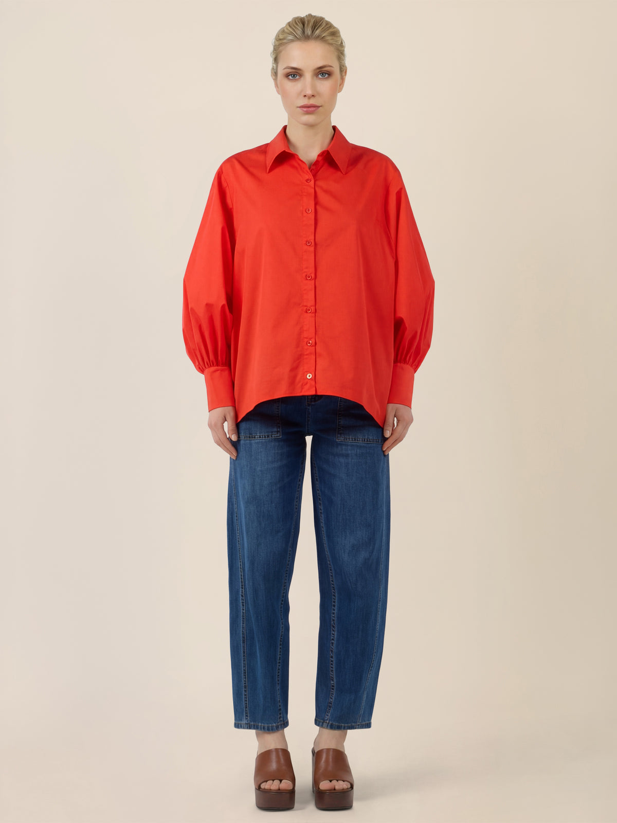 APART Oversize-Bluse mit Ballonärmeln und Hemdkragen | orange