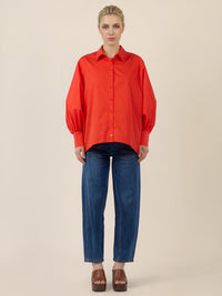 APART Oversize-Bluse mit Ballonärmeln und Hemdkragen | orange
