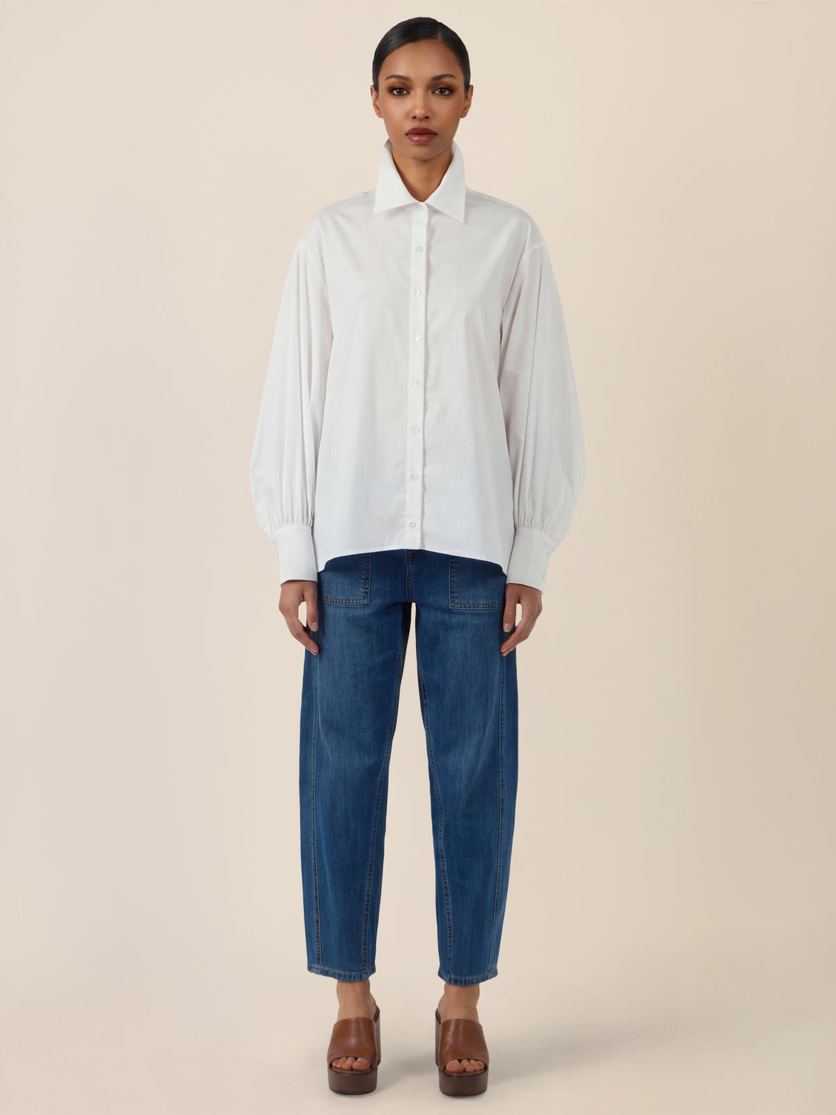 APART Oversize-Bluse mit Ballonärmeln und Hemdkragen | creme