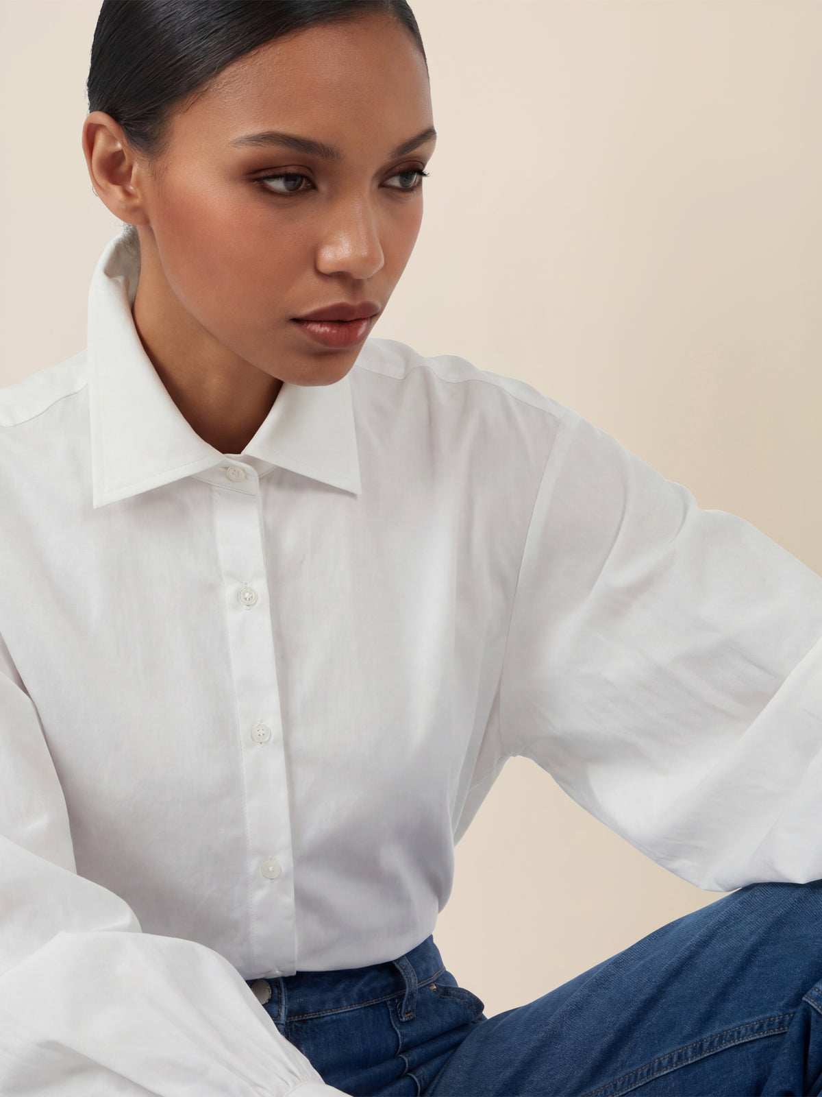 APART Oversize-Bluse mit Ballonärmeln und Hemdkragen | creme