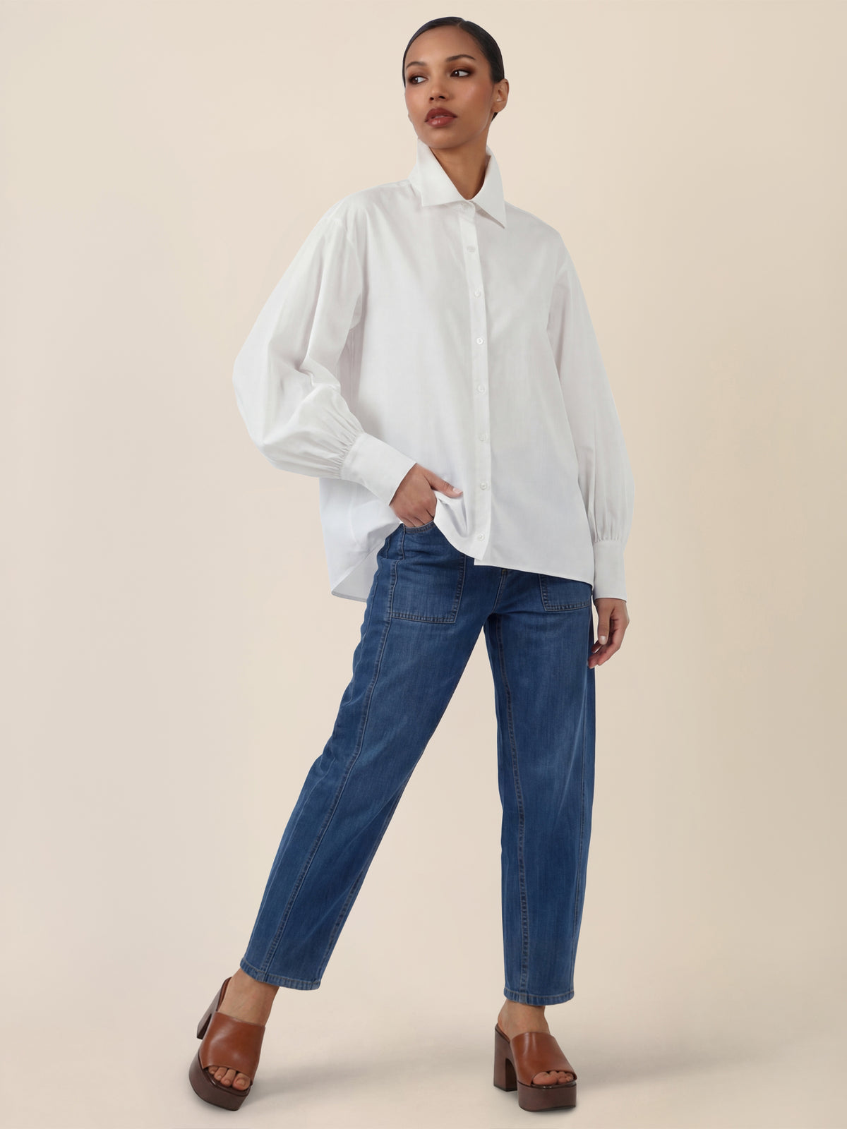 APART Oversize-Bluse mit Ballonärmeln und Hemdkragen | creme