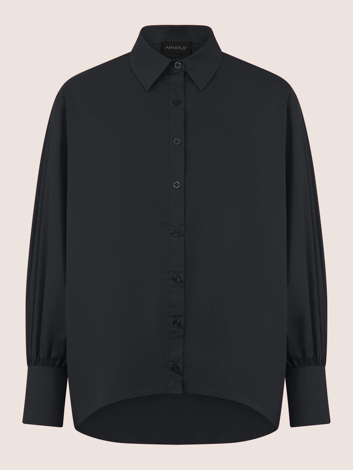 APART Oversize-Bluse mit Ballonärmeln und Hemdkragen | schwarz