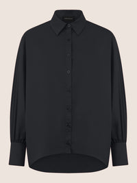 APART Oversize-Bluse mit Ballonärmeln und Hemdkragen | schwarz