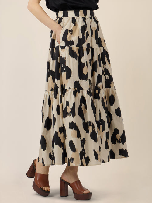 APART Stufenrock mit abstraktem Animalprint | beige-multicolor image 1
