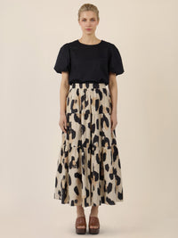 APART Stufenrock mit abstraktem Animalprint | beige-multicolor