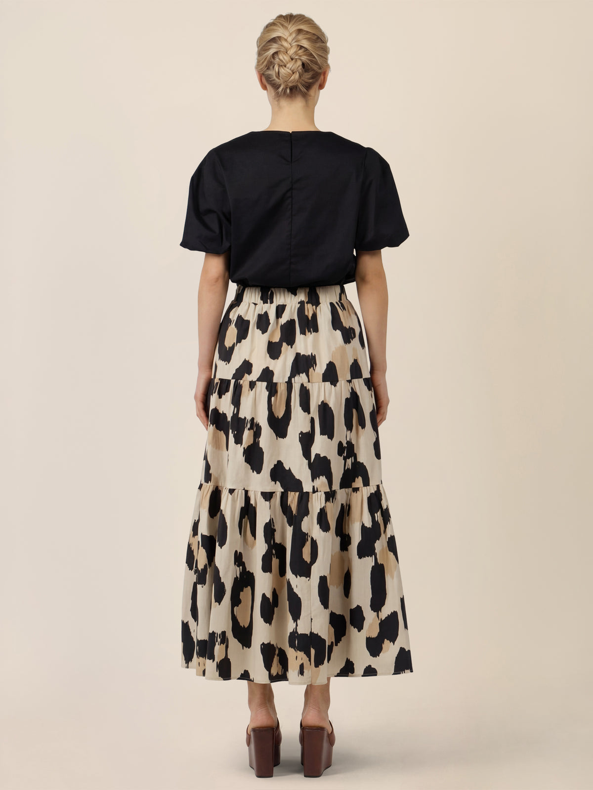 APART Stufenrock mit abstraktem Animalprint | beige-multicolor