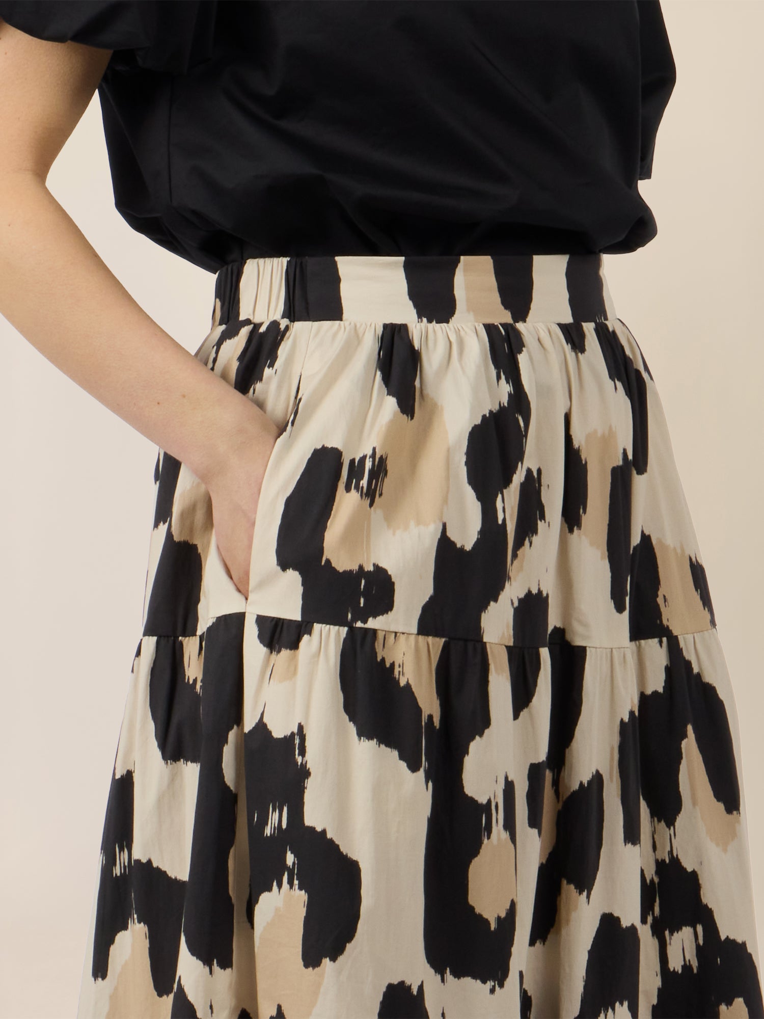 APART Stufenrock mit abstraktem Animalprint | beige-multicolor