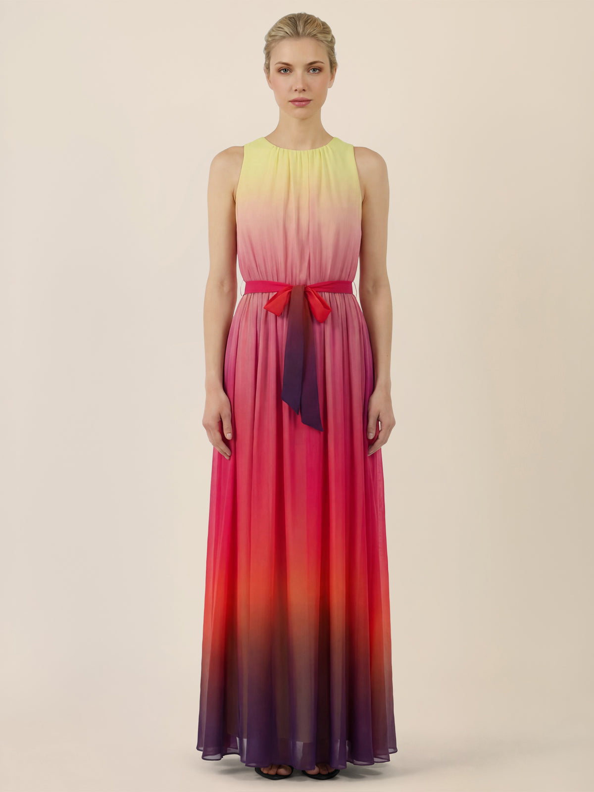 APART Chiffonkleid mit Farbverlauf und Taillenband | gelb-multicolor