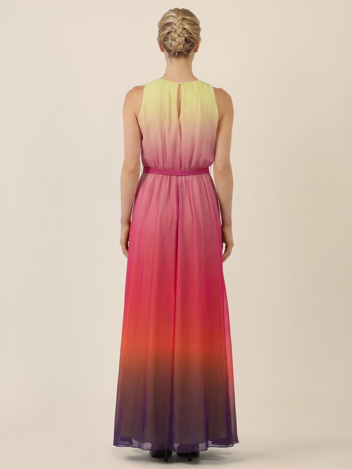 APART Chiffonkleid mit Farbverlauf und Taillenband | gelb-multicolor