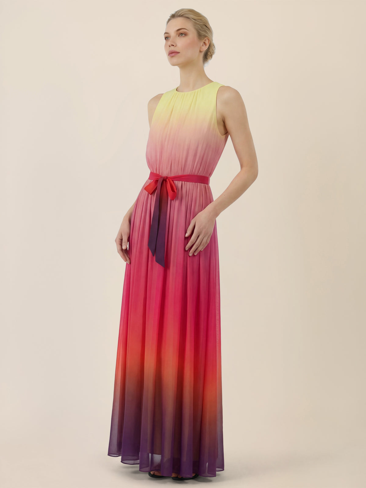 APART Chiffonkleid mit Farbverlauf und Taillenband | gelb-multicolor