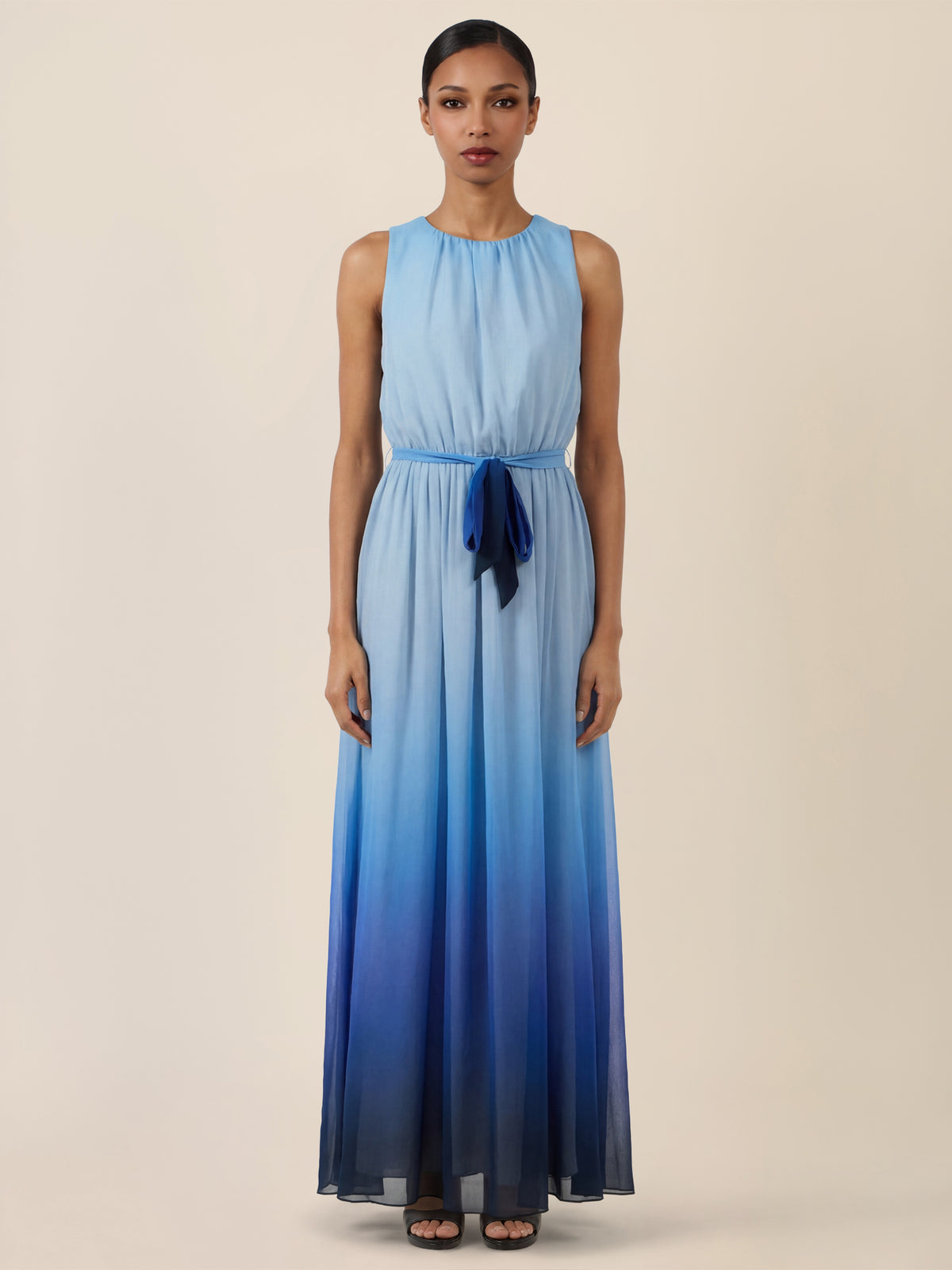 APART Chiffonkleid mit Farbverlauf und Taillenband | hellblau-multicolor