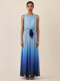 APART Chiffonkleid mit Farbverlauf und Taillenband | hellblau-multicolor