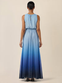 APART Chiffonkleid mit Farbverlauf und Taillenband | hellblau-multicolor