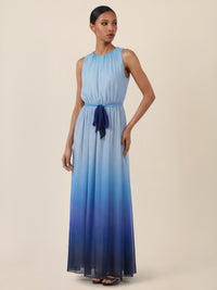 APART Chiffonkleid mit Farbverlauf und Taillenband | hellblau-multicolor